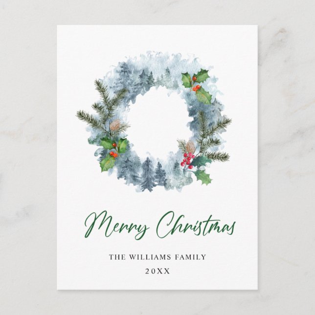 Carte Postale Paysage Wreath Christmas Holly Berry Holiday (Devant)