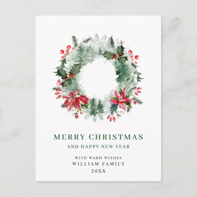 Carte Postale Paysage Wreath Holly Berry Pine Forest Noël (Devant)