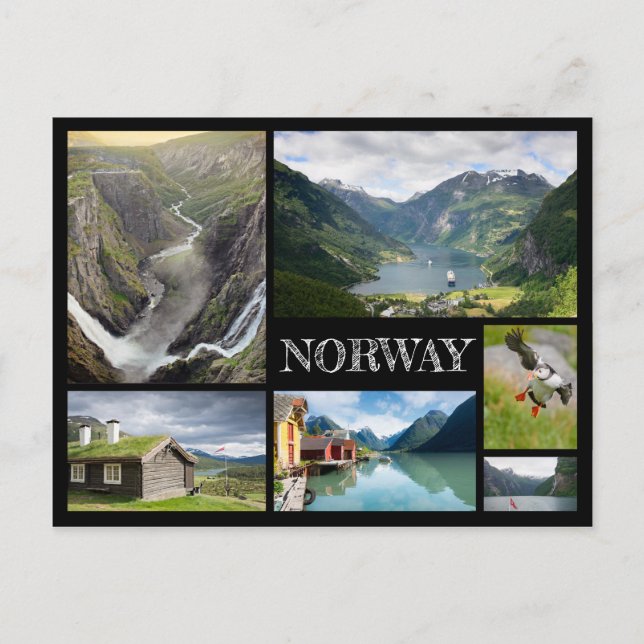 Carte Postale Paysages avec Geiranger en Norvège collage noir (Devant)