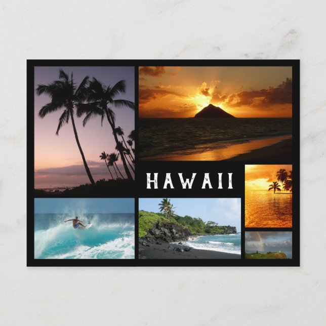 Carte Postale Paysages d'Hawaii collage à cadre noir (Devant)