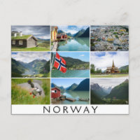 Paysages et texte : 'Norvège' en collage