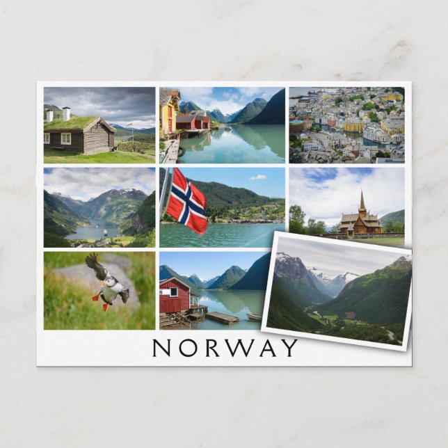 Carte Postale Paysages et texte : 'Norvège' en collage (Devant)