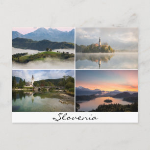 Carte Postale paysages slovènes avec églises collage souvenir