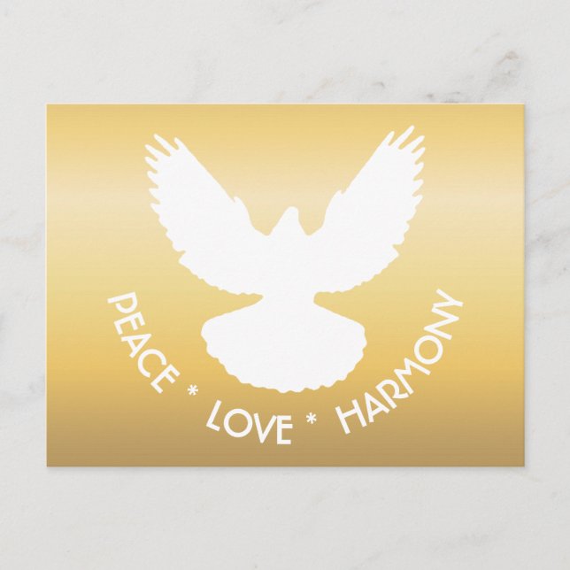 Carte Postale Peace Dove en vol blanc sur or Simply Elegant (Devant)