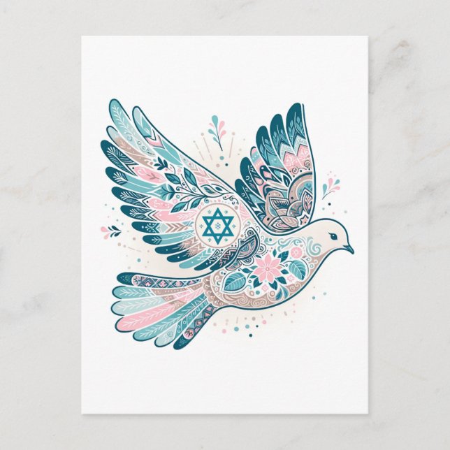 Carte Postale Peace Dove et Star de David Boho (Devant)