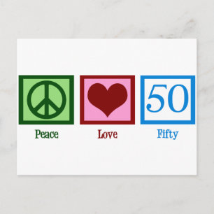 Carte Postale Peace Love 50e anniversaire mignonne fête
