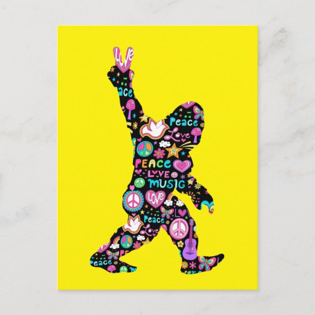Carte Postale Peace Love Bigfoot Hippie Funny Bigfoot Lover (Devant)