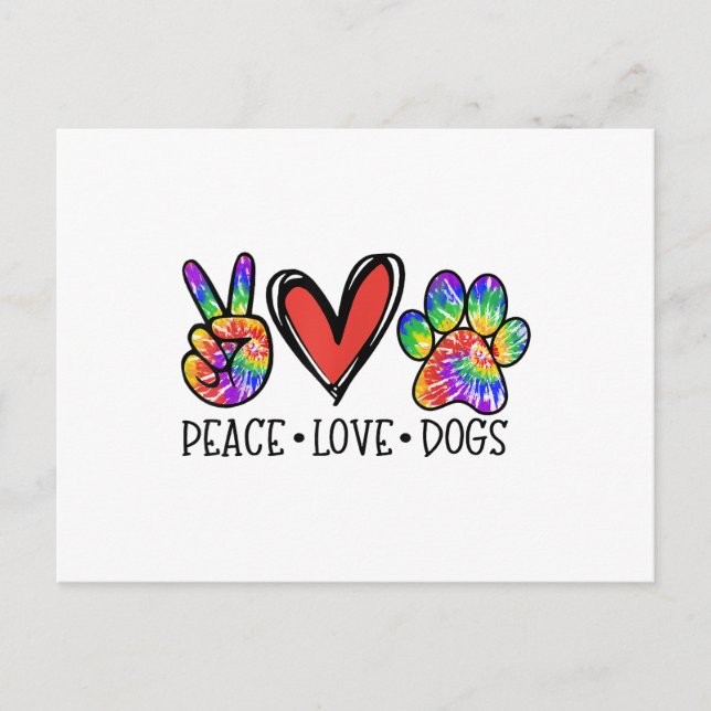 Carte Postale Peace Love Chiens Paws Tie Dye Rainbow Animal Resc (Devant)