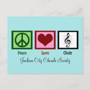 Carte Postale Peace Love Choir Cute Personnalisable Turquoise