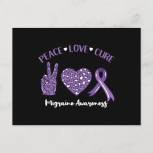 Carte Postale Peace Love Cure Migraine Awareness Ruban