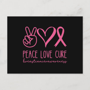 Carte Postale Peace Love Cure rose Ruban Guerrier Cancer du sein