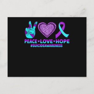 Carte Postale Peace Love Hope Happy Prévention Suicide Sensibili