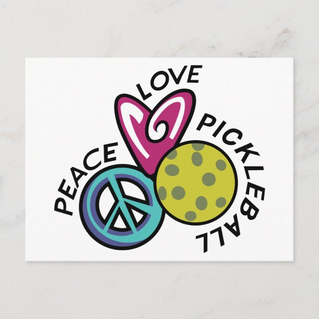 Carte Postale Peace Love Pickleball (Devant)