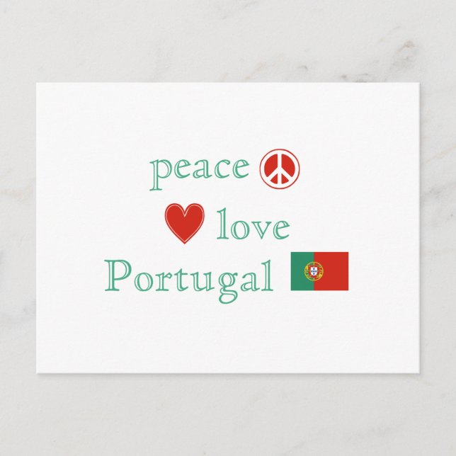 Carte Postale Peace Love Portugal Coeur et drapeau portugais (Devant)