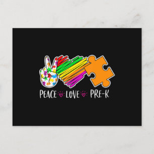 Carte Postale Peace Love Pre-K Autism Aware - 100 days smart