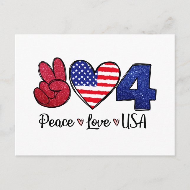 Carte Postale Peace Love USA 4 juillet (Devant)