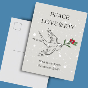 Carte Postale Peace Loy Joy Oiseau Red Berry neige Noël