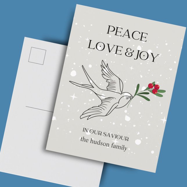 Carte Postale Peace Loy Joy Oiseau Red Berry neige Noël (Créateur téléchargé)