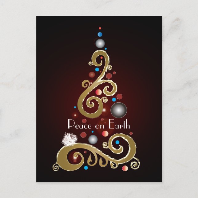 Carte Postale Peace on Earth citation avec l'or sapin de Noël (Devant)
