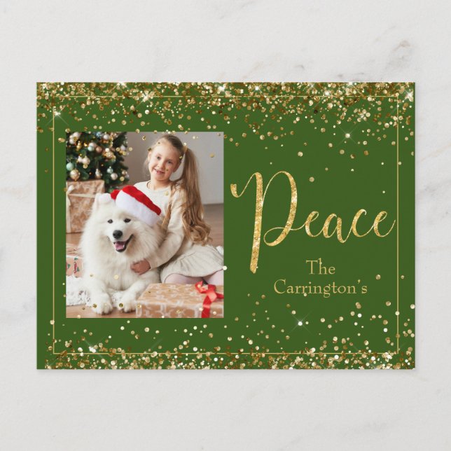 Carte Postale Peace Photo Gold Parties scintillant Script Holida (Devant)