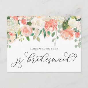 Carte Postale Peach and Ivory Flowers Be My Junior Bridesmaid