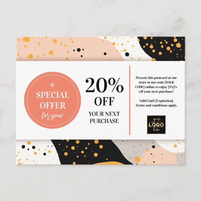 Carte Postale Peach Gold Noir Terrazzo Coupon Remise (Devant)