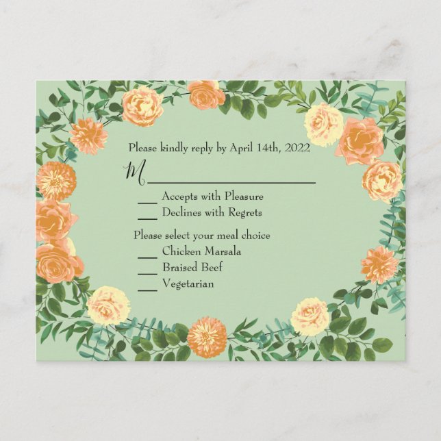 Carte Postale Peach Green Mariage Spring Pastel (Devant)