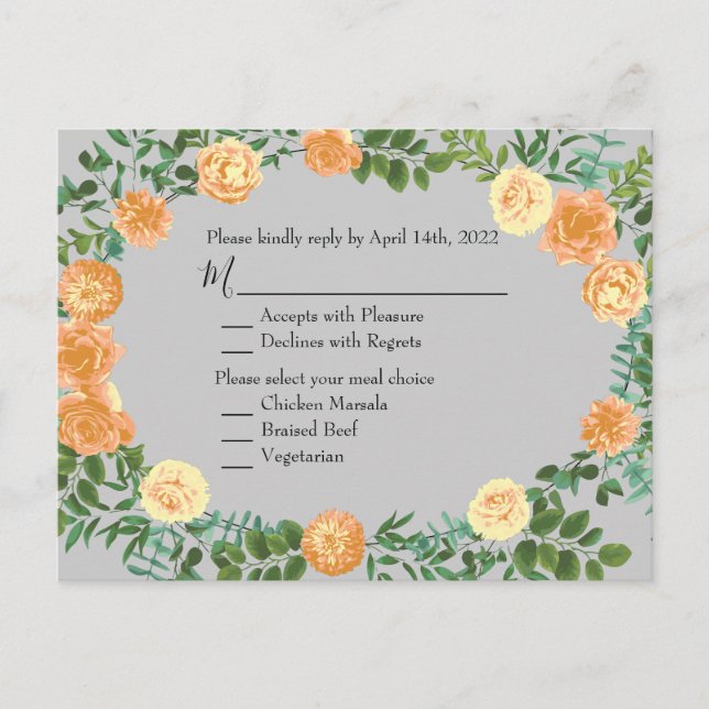 Carte Postale Peach Grey Mariage Spring Floral (Devant)