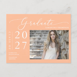 Carte Postale Peach Script School Graduate Faire-part Photo