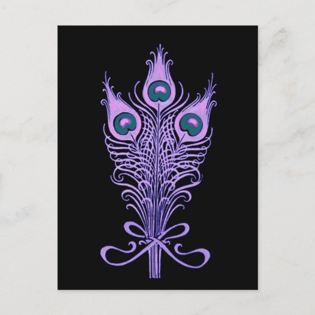 Carte Postale Peacock Art Déco Plumes Thème Mariage (Devant)