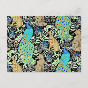 Carte Postale Peacock Art Nouveau Impression, Turquoise & Neutra