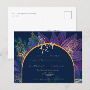 Carte Postale Peacock Blue Jewel Tones Floral Gold Texte Mariage