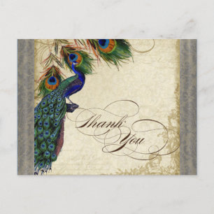 Carte Postale Peacock & Feather Forme Merci Note Argent