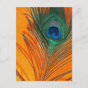 Carte Postale Peacock plumes avec Parties scintillant orange