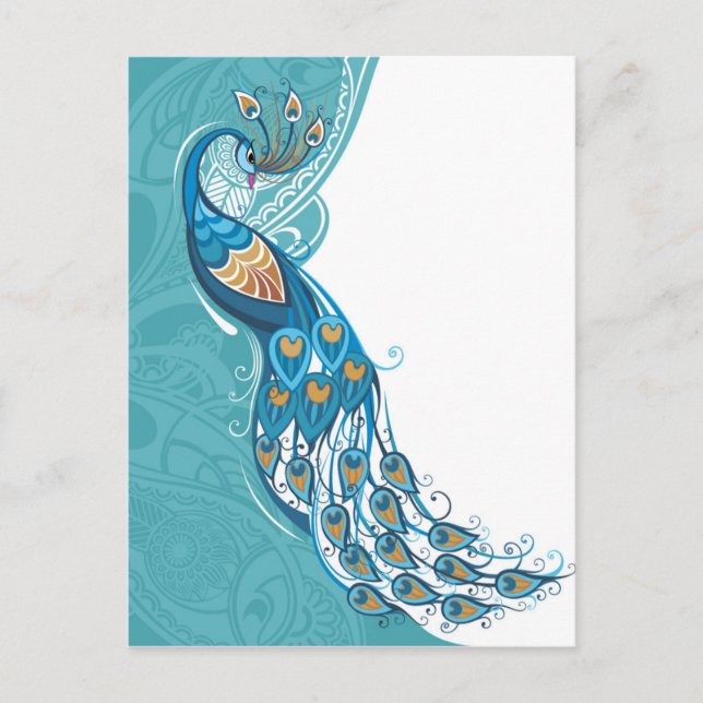 Carte Postale Peacock sur l'illustration Turquoise (Devant)