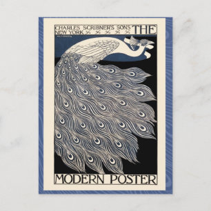 Carte Postale Peacock Vintage Bleu Art Nouveau