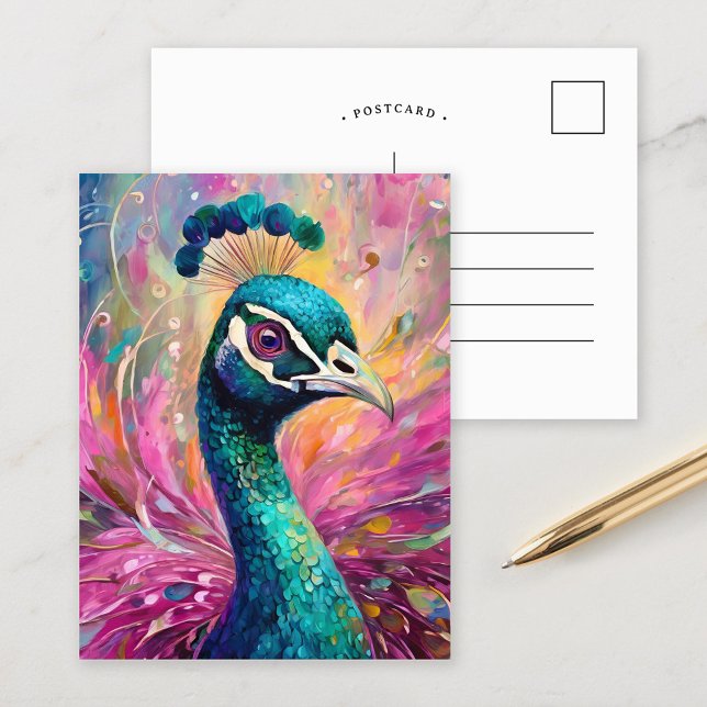 Carte Postale Peacock Whimsical Art Moderne Impressionniste (Créateur téléchargé)