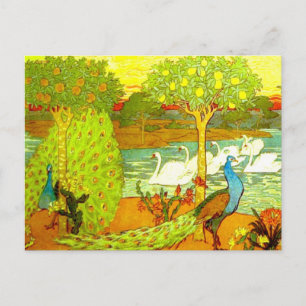 Carte Postale Peacocks et Swans Art Nouveau