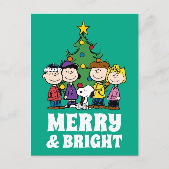 Carte Postale Peanuts | Le groupe autour de l'arbre de Noël (Devant)