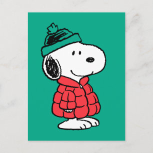 Carte Postale Peanuts Manteau d'hiver et chapeau de Snoopy