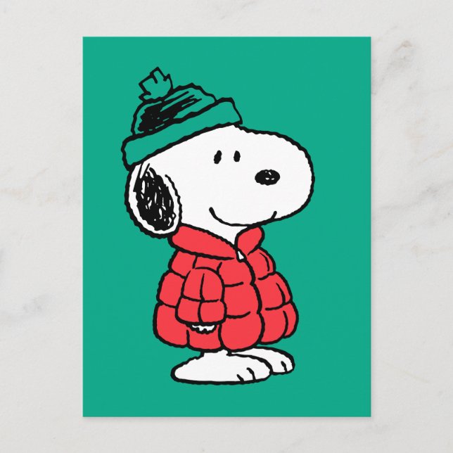 Carte Postale Peanuts | Manteau d'hiver et chapeau de Snoopy (Devant)
