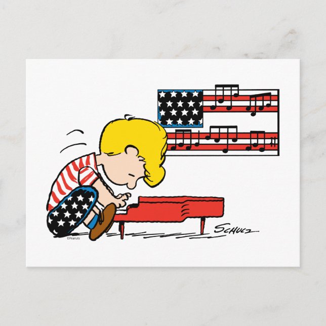 Carte Postale Peanuts | Schroeder patriotique & son piano (Devant)