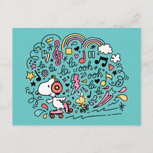 Carte Postale Peanuts   Snoopy & Woodstock en patins à roulettes
