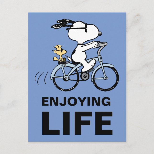 Carte Postale Peanuts | Snoopy & Woodstock Vélo (Devant)