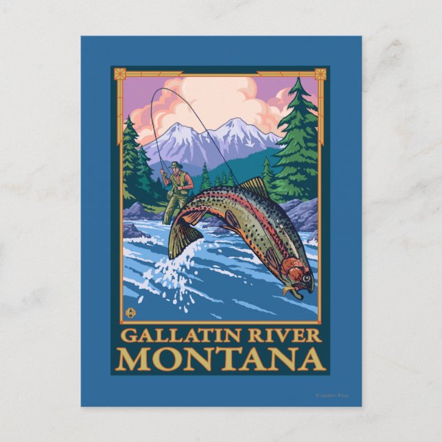 Carte Postale Pêche à la mouche - Rivière Gallatin, Montana (Devant)