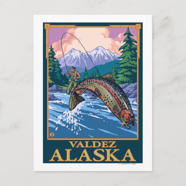 Carte Postale Pêche à la mouche - Valdez, Alaska (Devant)