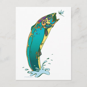 Carte Postale Pêche à la truite psychédélique