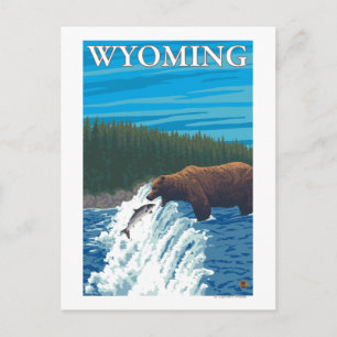 Carte Postale Pêche à l'ours dans la rivière - Wyoming