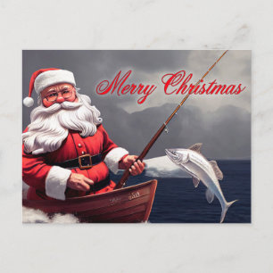 Carte Postale Pêche Santa Clause Joyeux Noël