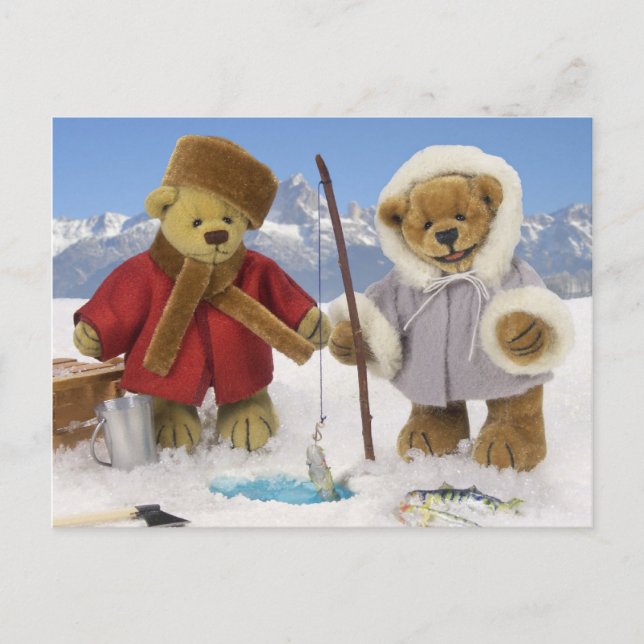 Carte Postale Pêche sur glace Ours dingues (Devant)